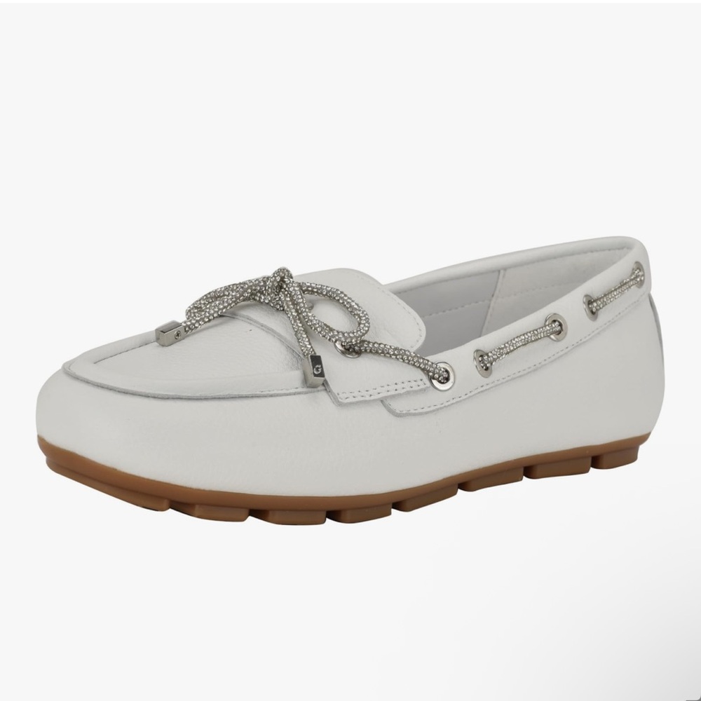 Guess Bejeweled White Loafers